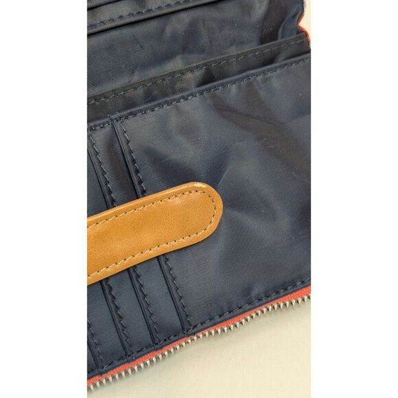 Nautica double zip wristlet nylon pleated orange red floral tan trim silver NWT - Picture 7 of 9